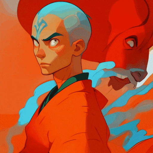 1 solo, avatar aang, the last airbender, in the style of furaffinity, orange robes, red