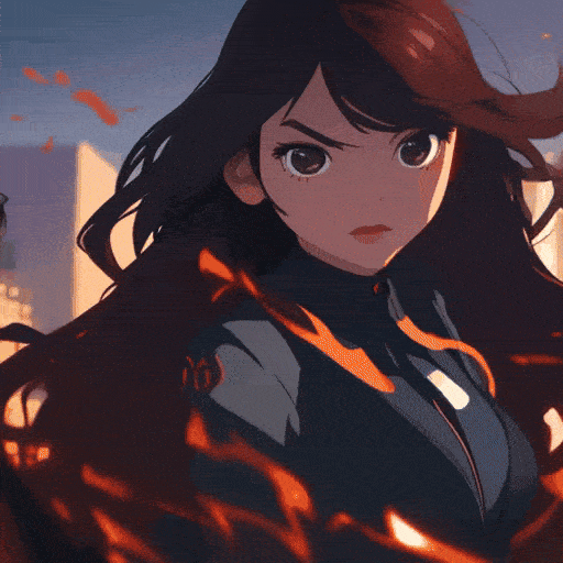 masterpiece, best quality, 1girl, in black suit with long hair, detail face dramatic cityscape background, floating debris, intense expression, futuristic. 