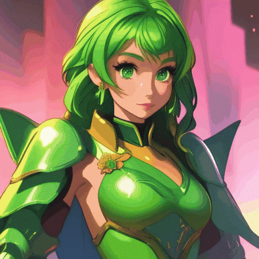 Solo, 1 green haired in futuristic glitter siren green gown with armor, avoid distorted hands