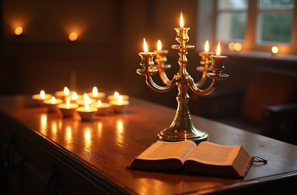 Hanukkah Background with Menorah and Candles