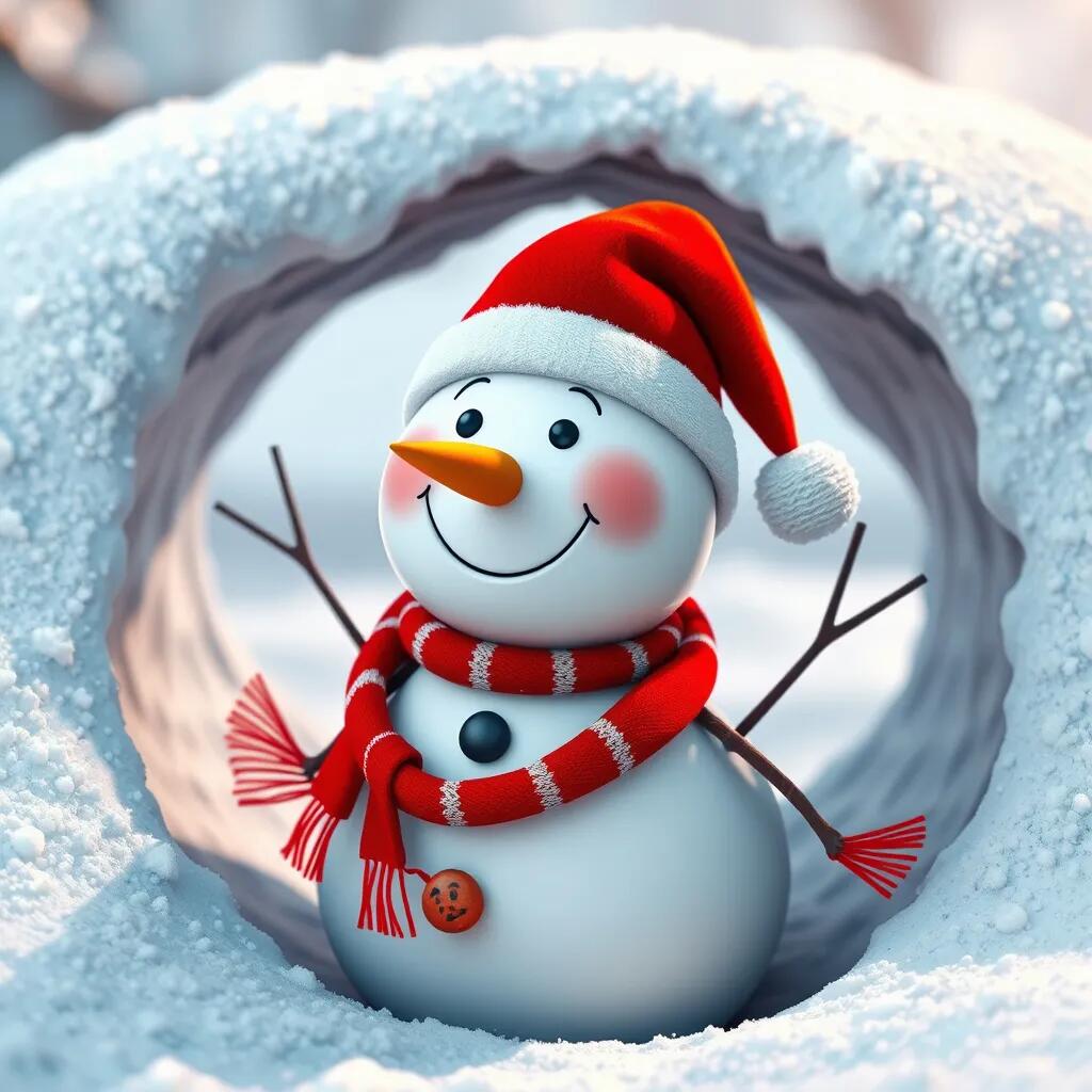 Snowman With Santa Cap