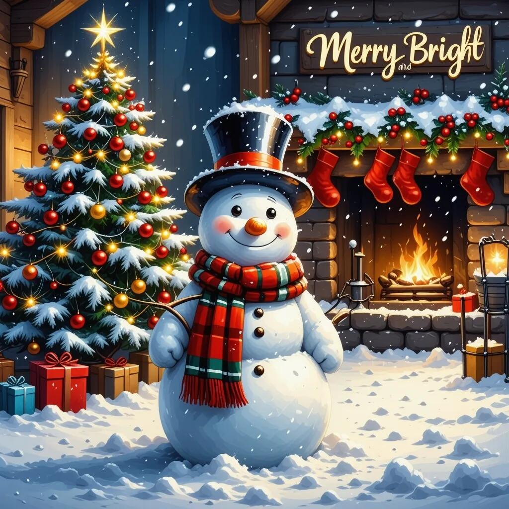 Snowman by Christmas Tree