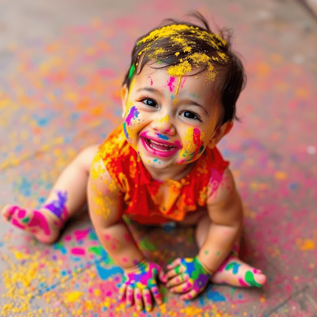 Little Giggles: A Toddler’s Joyful Holi Play