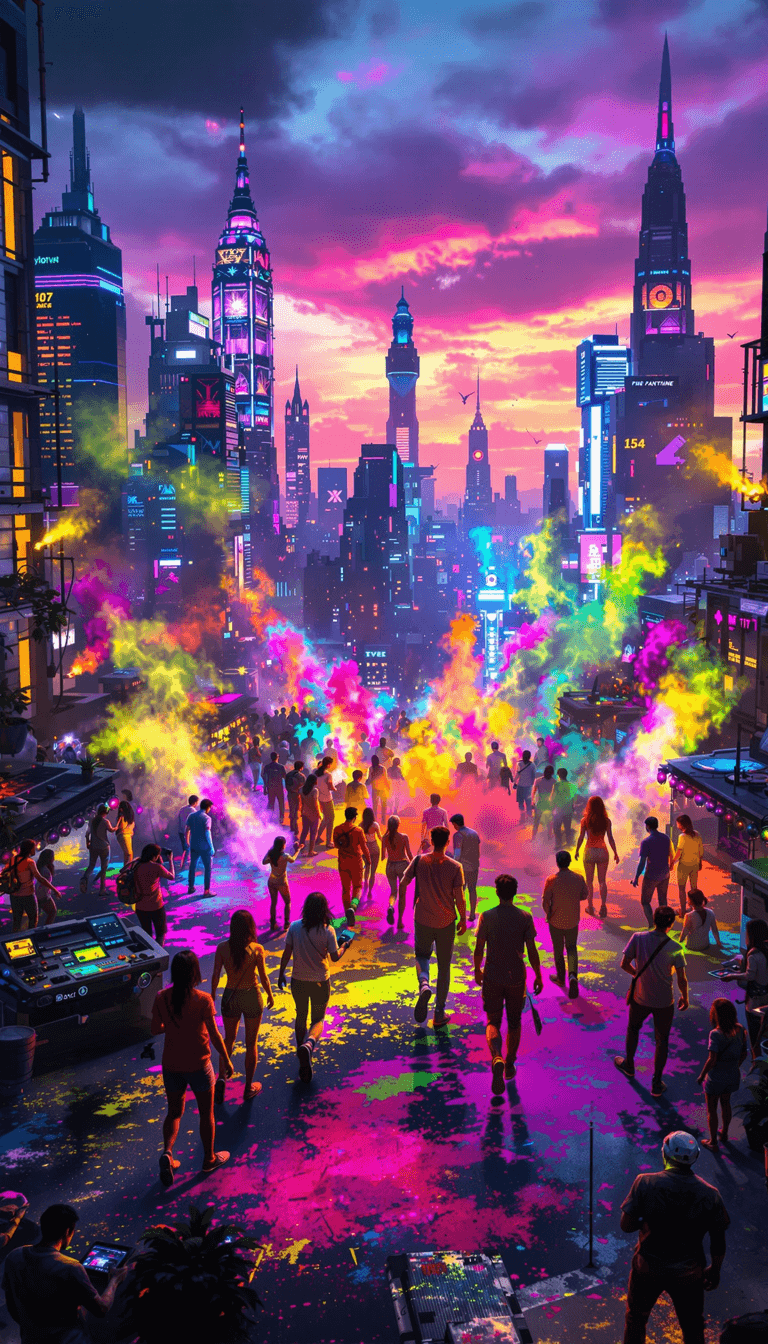 Cyberpunk Holi: A Neon Rooftop Party with Holographic Colors