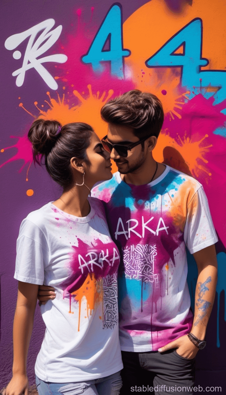 A Guy with Arka Written on his shirt playing Holi with his lover