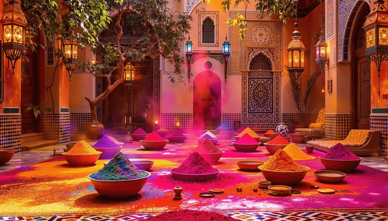 Holi in a Moroccan Courtyard: A Blend of Cultures