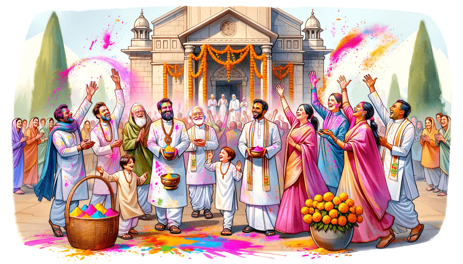 A liine Celebration: Holi at a Grand Indian Temple