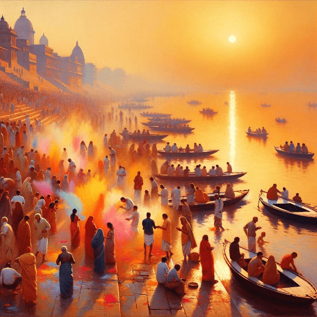 Sunrise Colors: A Holi Morning at the Ghats of Varanasi