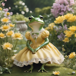 Frog in floral dress