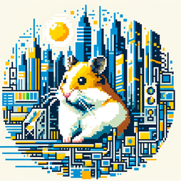Blue-yellow tech city, pixel art