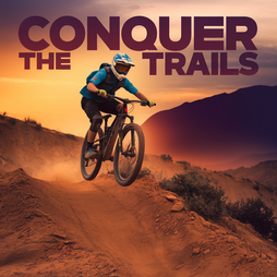 Mountain biking poster with sunset